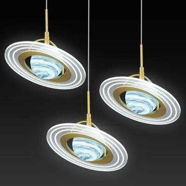 Imagem de BBLLWJ Luminária Pendente De Led Com Tema Espacial Para Quarto, Anel 8,66 Pol., Globo Vidro Acrílico, Teto Moderna Dourada Quarto Infantil, 6000K, Pacote 3