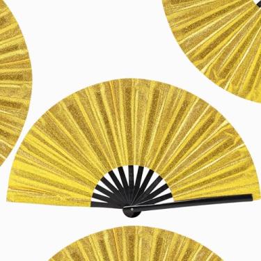 Imagem de WNWBFM Ventilador de botas no chão, grande ventilador de mão holográfico dobrável, ventiladores de palmas para dança de linha, artesanato dobrável segurando cores a laser leque de mão, festa, presente