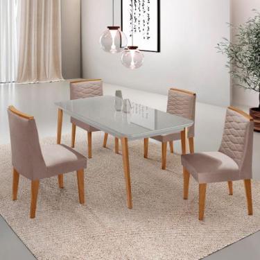 Imagem de Mesa de Jantar Copper 120cm Tampo MDF Vidro com 4 Cadeiras Eloise Mode