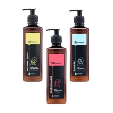 Imagem de Kit Banho Dispenser Shampoo Condicionador Sabonete 400ml Cabelo Mãos C