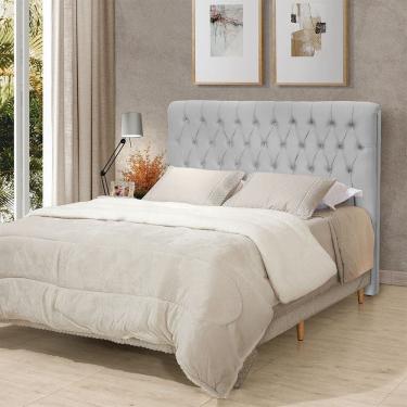 Imagem de Cabeceira Cama Queen Estofada 1,60 - Inca Veludo Cinza Claro