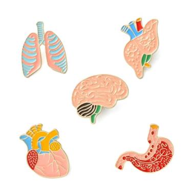 Imagem de DanLingJewelry 5 broches esmaltados da série de órgãos corporais, broches, cérebro, pulmão, estômago, coração, lapela para roupas faça você mesmo, mochila, chapéu, acessórios