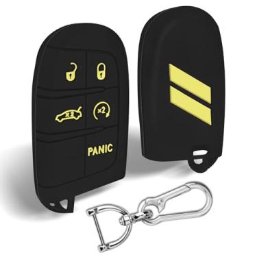 Imagem de Mild East Capa para chave de carro Dodge, capa de silicone compatível com Dodge Dart Durango Grand RAM Journey Charger Challenger Cherokee, 5 botões (A-preto amarelo)