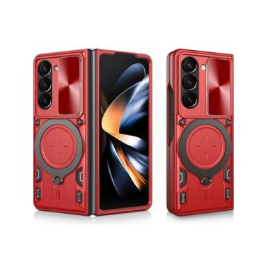 Imagem de SKPY Capa magnética compatível com Samsung Galaxy Z Fold 7 com suporte de anel, capa protetora resistente à prova de choque de grau militar para Z Fold 7 para mulheres e homens, vermelha