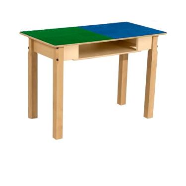 Imagem de Contender Time-2-Play Mesa de brincar retangular azul e verde com blocos Lego de 78 cm L compatível com pernas de madeira de 56 cm de comprimento e armazenamento embutido, mesa de jogos de madeira