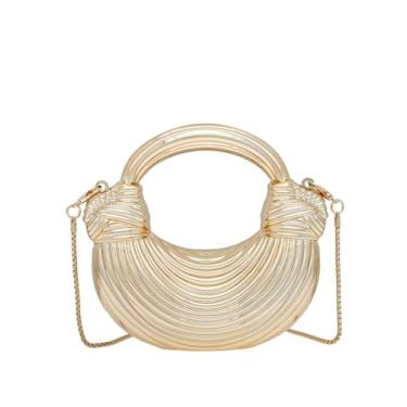 Imagem de COOLOYA Bolsa feminina de luxo de designer de acrílico mini crescente, bolsa de mão tiracolo com corrente, Plissado dourado, One Size