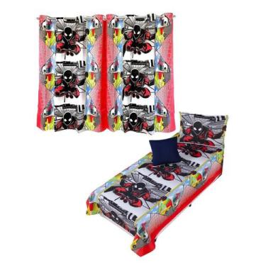 Imagem de Kit Colcha Cobre Leito + Cortina Infantil Solteiro 4p Menino Menina Pe