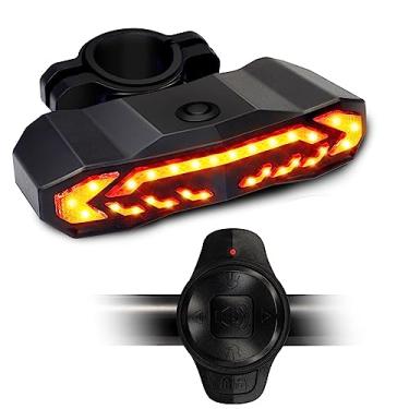 Imagem de Luz traseira de alarme de bicicleta sem fio com seta IP65 à prova d'água controle remoto USB lanterna traseira de freio de bicicleta