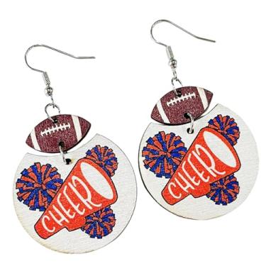 Imagem de Brincos de gota retrô de madeira de futebol americano, megafone, rugby, dia de jogo, joia de líder de torcida para fãs de esportes, Madeira, madeira