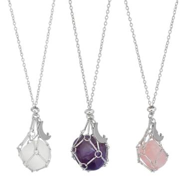 Imagem de PH PandaHall 3 estilos de colares de cristal com pedras naturais intercambiáveis, colar de quartzo dourado, colar com pingente de ametista, Metal, Quartzo natural, quartzo rosa natural, ametista