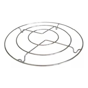 Imagem de Descanso de Panela Metal Redondo Cromado 17 cm Suporte Aço Inox Style - PANAMI