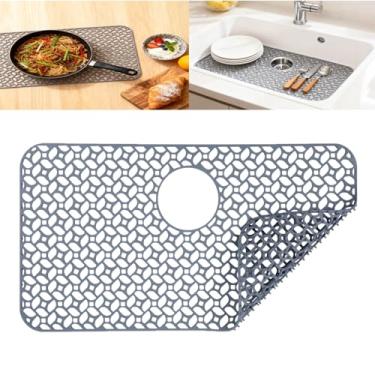 Imagem de Tapete de pia de cozinha, 66 x 35 cm de silicone, protetor de pia de cozinha, dobrável, resistente ao calor, antiderrapante para parte inferior da pia de porcelana de aço inoxidável com ralo