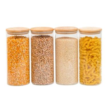 Imagem de Kit 4 Potes de Vidro 1,8 L com Tampa de Bambu Herméticos Redondos – Armazenamento de Alimentos, Cozinha Clean e Organização Inteligente