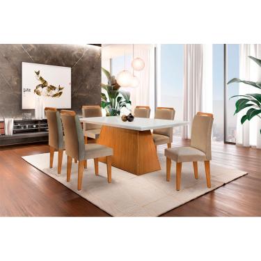 Imagem de Sala De Jantar Aida Com 6 Cadeiras 180 MDF Canto Reto Rufato - Off White/Imbuia/Turim 07