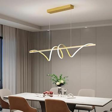 Imagem de Lustre Pendente Luminária De Led Moderno 45w 3 Temperaturas em 1 Bivolt para Sala de Jantar Sinus (Dourado)