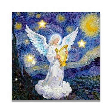 Imagem de LKXGRRSFG Playing The PianoImpressionist Christmas Canvas Print, Winter Snowy Landscape, Festive Wall Art 50 x 50 cm sem moldura