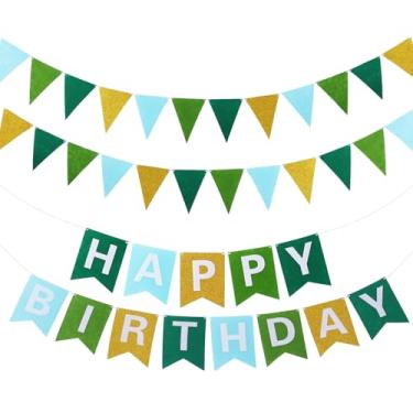 Imagem de Irenare 4 peças faixa de feliz aniversário colorido decoração de festa de aniversário arco-íris feltro guirlanda banner decorações de festa suprimentos (verde gradiente e dourado)