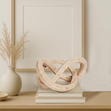 Imagem de Estátua de nó, decoração de casa, detalhes geométricos, nó geométrico, travertino bege, decoração de mesa de café, elo de corrente, item de decoração de sala de estar, para sala de jantar, entrada