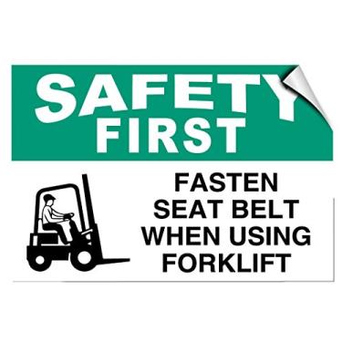 Imagem de Safety First Fasten Belt When Using Forklift Hazard Label Decalque Adesivo 17,8 cm x 12,7 cm