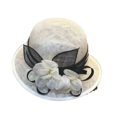 Imagem de Chapéu feminino Race Fascinator coquetel cloche noiva casamento chapéu senhora igreja Sinamay top cap leite branco M 55-57 cm