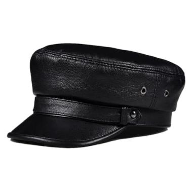 Imagem de Chapéu masculino feminino de couro genuíno unissex quente de inverno casual boné azul marinho boné de estudante preto 57 58 cm