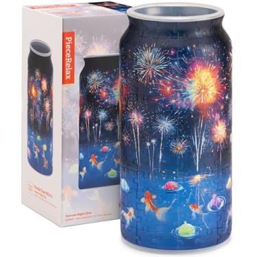 Imagem de PieceRelax Vaso de flores exclusivo - Vaso de quebra-cabeça 3D para adultos para arranjos de flores e decoração de casa feito por 192 peças de quebra-cabeça de plástico curvado - Brilho noturno de