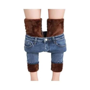 Imagem de Calça Jeans Feminina Skinny Elástica Térmica para Inverno - Quente e P