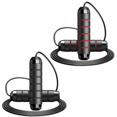 Imagem de Corda de pular, corda de salto de velocidade rápida sem emaranhados com rolamentos de esferas para homens, mulheres e crianças, corda de pular de aço ajustável com alças ergonômicas de espuma, um