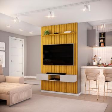 Imagem de Painel Ripado Com Bancada Suspensa Para Tv Até 60 Polegadas 143 Trento Cedro/bali - Dj Móveis