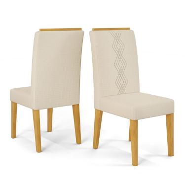 Imagem de Cadeira De Jantar Estofada Yasmin Conjunto Com 2 Cadeiras Cedro/linho Neve - Dj Móveis
