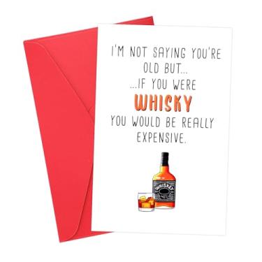 Imagem de Cartão engraçado de aniversário de uísque, 20 x 13 cm, decoração temática de humor para ele, para ele, 30, 40, 50, 60, 70 anos, feliz aniversário (envelope vermelho)