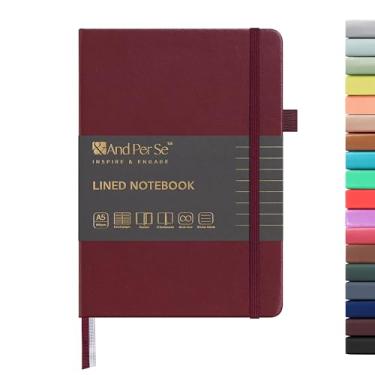 Imagem de &And Per Se Caderno pautado pautado, 160 páginas, A5 14,5 cm x 20,32 cm, pautado na faculdade, cadernos de papel grosso para escrita, cadernos de capa dura para mulheres e homens escritório escola (vermelho-escuro)