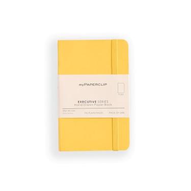 Imagem de myPAPERCLIP Caderno liso pequeno da série executiva | 192 páginas, 68 g/m2, capa macia, tamanho pequeno (8,9 x 14 cm) | Base plana | Marcador de página e fecho elástico | Amarelo