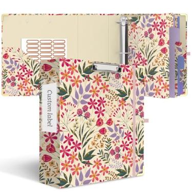 Imagem de Fichário de 3 anéis, 7,6 cm, bonito fichário redondo com 6 divisórias de abas e adesivos de etiqueta, prancheta de perfil baixo com armazenamento, fichário moderno para material de escritório escolar