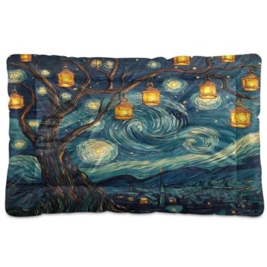Imagem de Wassud Cama de cachorro Starry Night Outdoor para cães pequenos, lavável, impermeável, para viagem, tapete portátil para gatos com fundo antiderrapante para uso interno e dormir 91 x 61 cm