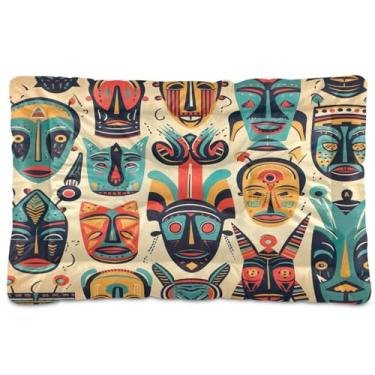 Imagem de Wassud Máscaras tribais coloridas para cães pequenos, lavável, impermeável, para viagem, tapete portátil para gatos com fundo antiderrapante para uso interno e dormir 45 x 61 cm
