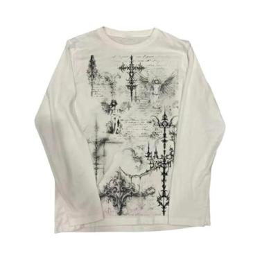 Imagem de Camisetas Gráficas Cropped Kawaii Emo Y2K Femininas Estilo Vintage Sho