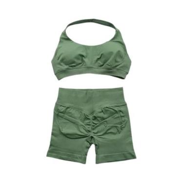 Imagem de Conjunto De Top E Shorts Sem Costura De Cintura Alta Para Academia 2 P