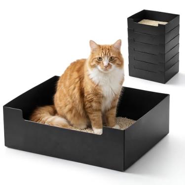 Imagem de Yungyan 6 caixas de areia descartáveis para gatos, 35 x 29 x 11 cm caixa de areia de papel de três camadas com fita dupla face bandeja portátil para animais de estimação para gatos, gatinhos e animais