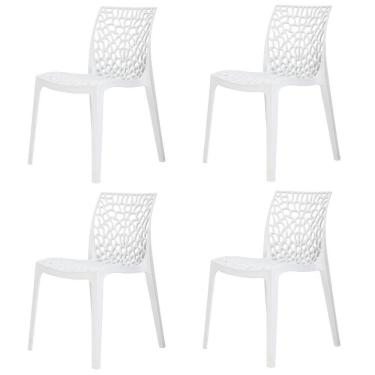 Imagem de Kit 4 Cadeiras Empilhável Inmetro Gruvyer Fratini Polipropileno Branco Capacidade Suporta 182 Kg