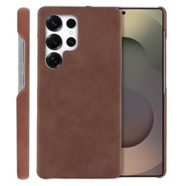 Imagem de SOKAD Capa de couro para Samsung Galaxy S25 Ultra compatível com Magsafe, design elegante vintage para homens e mulheres, capa protetora antiderrapante fina e fina para Galaxy S25 Ultra, marrom