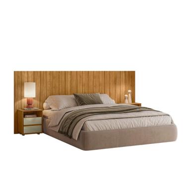 Imagem de Cabeceira Casal Extensível com 2 Mesas de Apoio Frida 4 Gavetas Cumaru e Opala