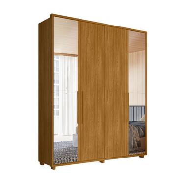Imagem de Guarda-Roupa Solteiro com Espelho Greco 4 Portas 3 Gavetas Cumaru