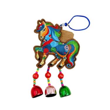 Imagem de KiBcsLic Enfeite de cavalo para o Ano Chinês, pingente de pelúcia, decoração Feng Shui para o Festival da Primavera, para bolsa, escritório, Bordado de Café, Sinos