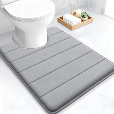 Imagem de OLANLY Tapetes de banheiro listrados de espuma viscoelástica em forma de U 61 x 50, tapetes de banho super macios e absorventes, secagem rápida, tapete de vaso sanitário lavável na máquina, tapete de