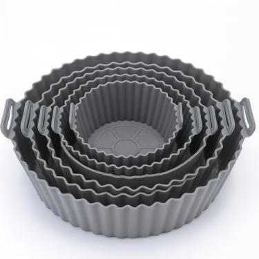 Imagem de Kit 6 Formas de Silicone para Air Fryer: Forro Antiaderente Reutilizável, Tamanhos Variados, Fácil Limpeza e Resistente (CINZA)