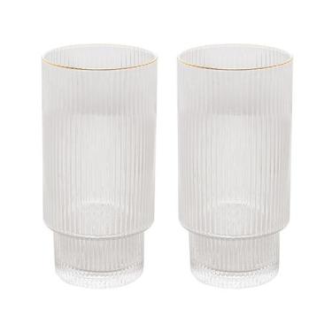 Imagem de CJ 2 Copos Altos De Cristal C/ Borda Dourada Lines 400 ml - Wolff