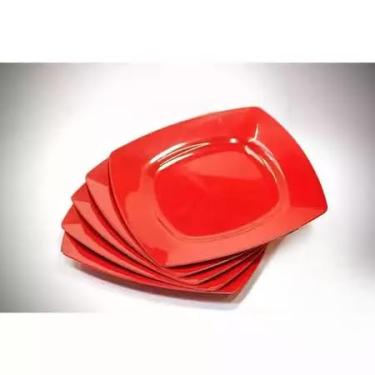 Imagem de Prato Sobremesa Quadrado (Vermelho,12)