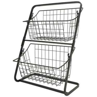 Imagem de Cffuvros Cesta de Frutas Empilhável de 2 Camadas, Tigela de Frutas de Fio de Aço Carbono com Suporte de Pão de Cabide de Banana para Balcão de Cozinha, Organizador Que Economiza Es