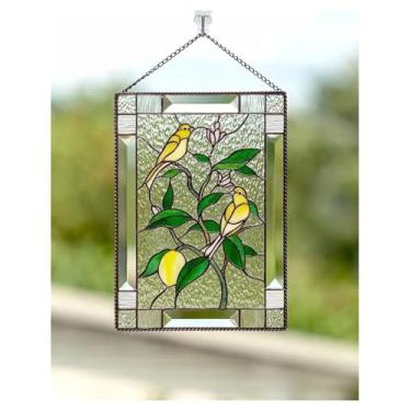 Imagem de Apanhador pendurado painel de pássaros manchados pendurar janela apanhadores de sol para porta, jardim, exterior, cercas, pilares, decoração de casa, decoração de janela (amarelo)